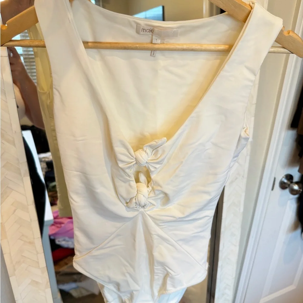 Maje White Designer Label Top with Gold Logo‎